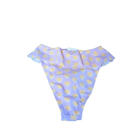 Stoney Clover Ruffle Bikini Bottom XS Pink Purple Orange Heart High Leg Swimsuit - Picture 14 of 14